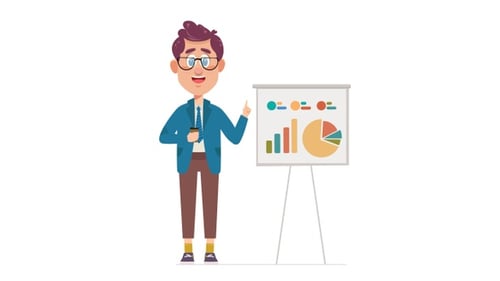 Animated Business Man Presenting Financial Data Infographic