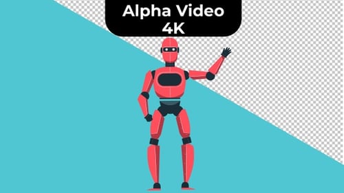 Animated Red Robot Waving Hello
