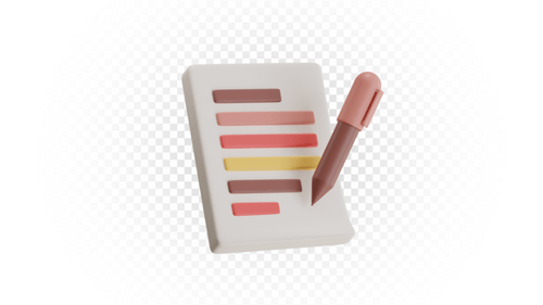 Minimalist 3D Document Report with Colorful Bar Chart and Writing Pen