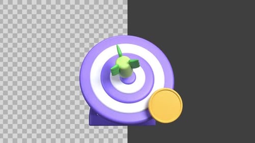 3D Dart Hitting Target with Coin Animation