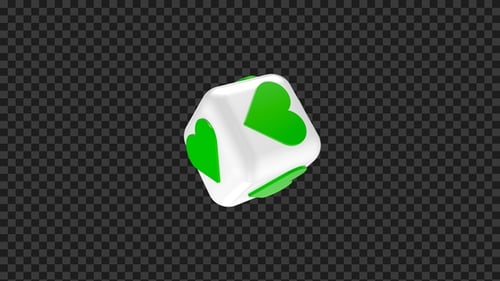 3D Green Heart Rotating Cube Loop Alpha Channel
