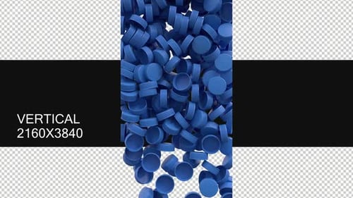 Falling Blue Bottle Caps Alpha Channel Transition