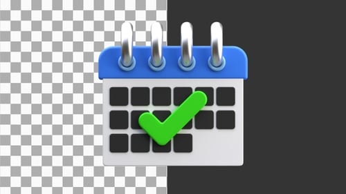 3D Animation of Calendar Checkmark | Alpha Channel