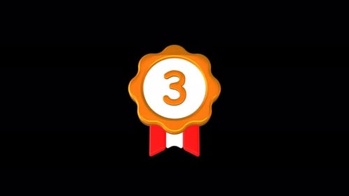 Animated Golden Medal Ribbon with Number Three