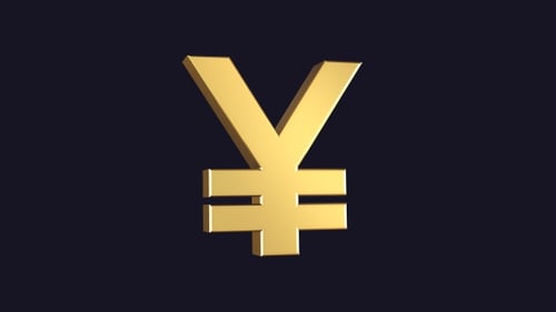 Golden Yen Yuan Currency Symbol Rotating Loop Animation