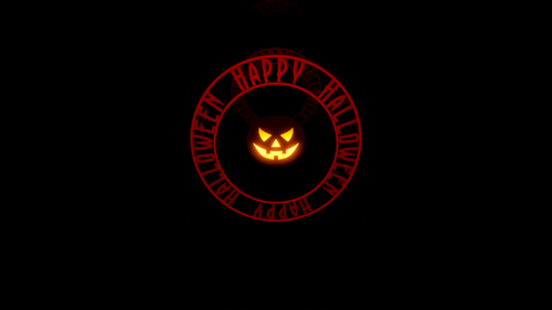 Vertical video flying pupmkin in happy halloween text circles animation