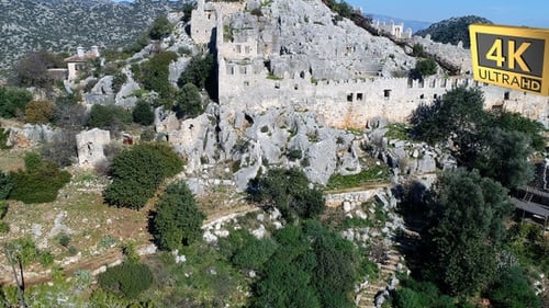 Aerial View of Historic Castle Ruins on Hillside