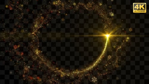 Golden Particle Light Trails with Snowflakes Overlay