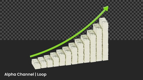 Gráfico 3D de seta ascendente com animação monetária | Alpha Loop