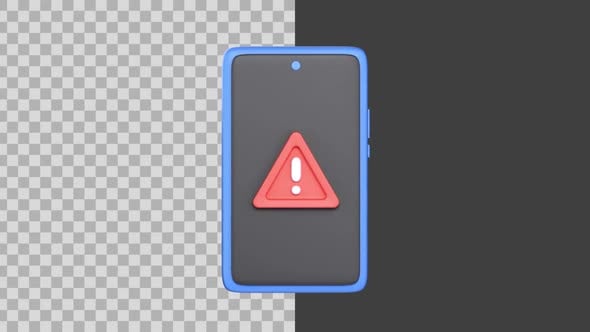 3D Animated Smartphone with Rotating Error Warning, Elements Motion ...