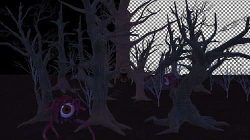 Night Horror Scene with Monsters in the Forest, Alpha Channel, 3D Render, Exclusive