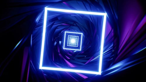Glänzende quadratische Neonlichter im verdrehten Tunnel VJ Loop