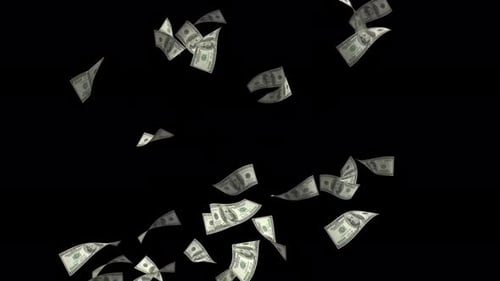 Animation of 100 dollar cash money falling and floating in the air on transparent background