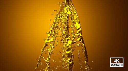 Abstract Golden Liquid Pouring Effect with Alpha Channel