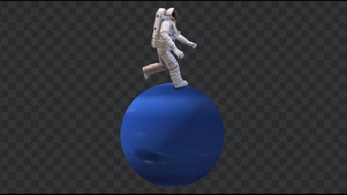 Running Astronaut in Neptune Surface, Loop + Alpha Channel