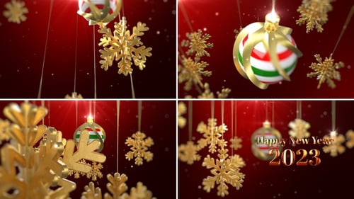 Happy New Year Christmas Bauble and Snowflakes Celebration Animation
