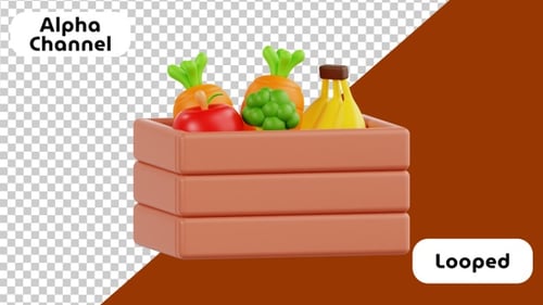Fresh Fruits and Vegetables - 3D Cartoon Basket | Alpha Channel
