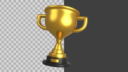 Spinning Golden Trophy 3D Award Animation with Alpha Channel