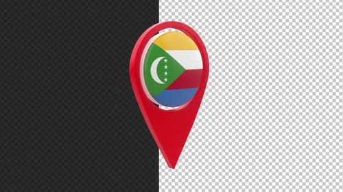 Glossy 3D Comoros Flag Map Pin Rotating Animation