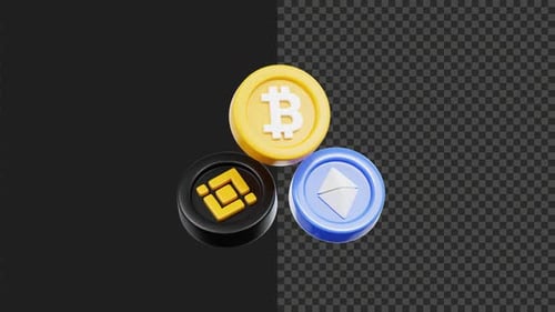 Animated 3D Cryptocurrency Coin Icons Reveal