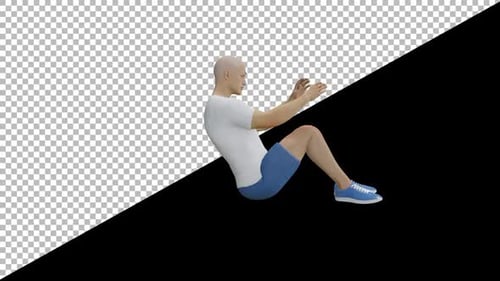 3D Animated Man Performing Sit-ups Loop on Transparent Background