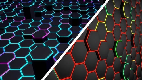 Abstract Hexagon Grid Background with Pulsating Neon Glow Loop