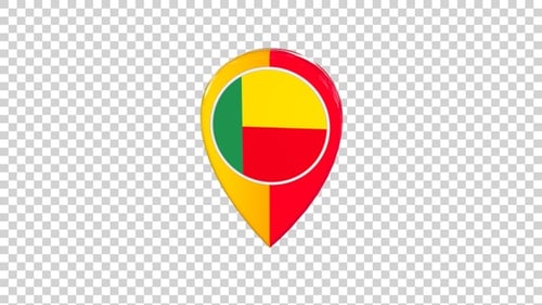 Benin Flag 3D Spinning Map Pin Locator Animation