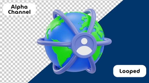 3D Globe with User Animation for Global Network Connectivity | Alpha Channel