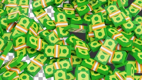 3D Animation of Rain of Money and Cash | Alpha Channel