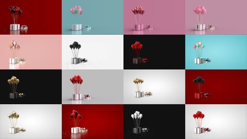 Luxury Gift Box Opening Animation with Flying Balloons and Confetti