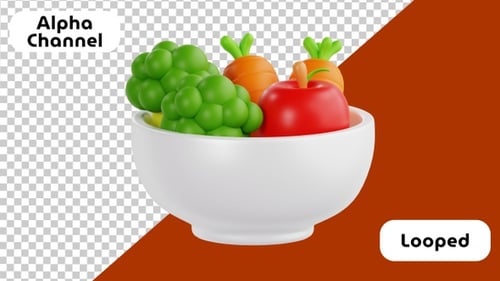 Colorful Bowl of Fresh Vegetables and Fruits | Alpha Channel