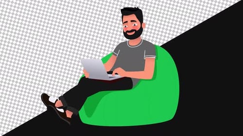 Boy Working on Laptop | Alpha Channel