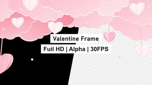 Animated Pink Clouds and Paper Hearts Love Frame