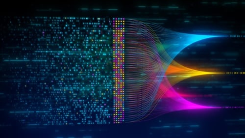 Futuristic Data Processing Stream with Binary Code Animation