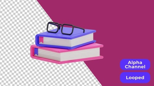 3D Animated Books and Glasses | Alpha Channel