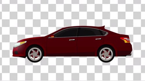 Animated Red Sedan Car Driving Loop Side View