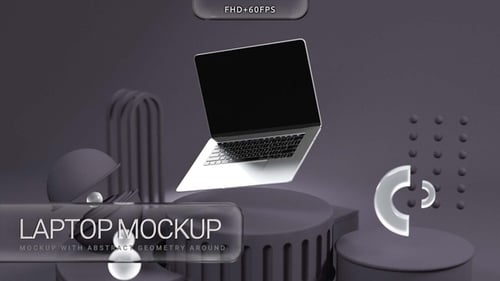 Laptop Mockup With Abstract Geometry Around 03