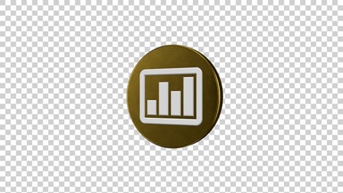 Rotating Golden 3D Bar Chart Icon for Business Statistics