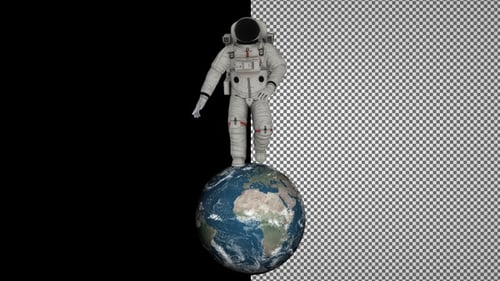 Astronaut runs on the planet Earth. Alpha Channel