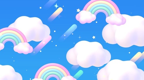 Animated Pastel Sky Background with Soft Clouds and Rainbows