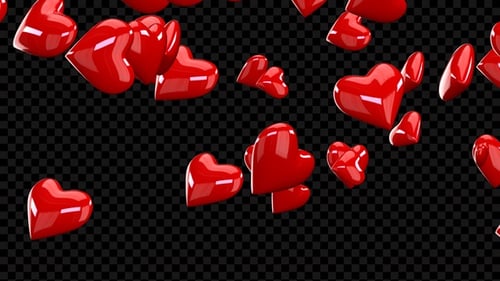 Glossy Red Hearts Falling Seamlessly