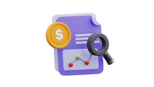 Animated 3D Financial Report Analysis Icon with Magnifying Glass