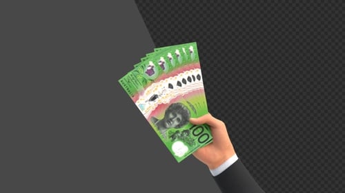 3D Animation of Australian Dollar Banknotes in Hand | Alpha Channel