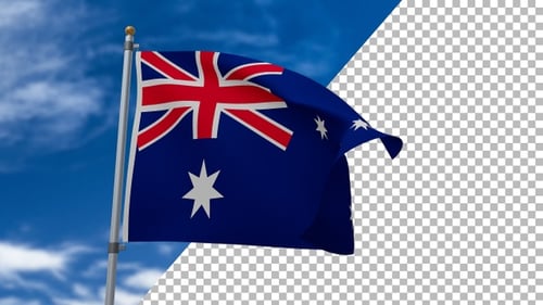 Realistic Waving Australian Flag Loop with Alpha Channel