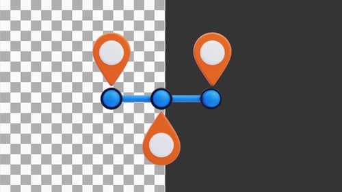 3D Animation of Map Route with Location Pins | Alpha Channel