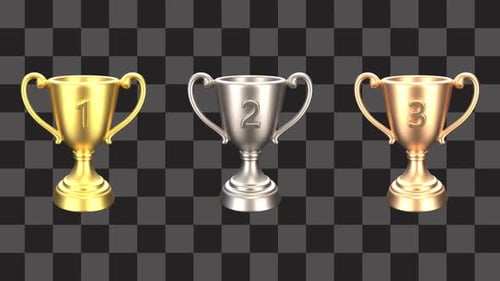 Rotating 3D Gold Silver Bronze Award Trophies Pack