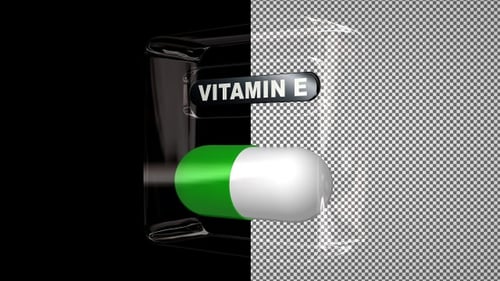 Vitamin E Pill in a Glass Cube, Capsule, Alpha Channel, Looped
