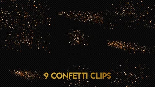 9 Gold Confetti Explosion Clips with Alpha