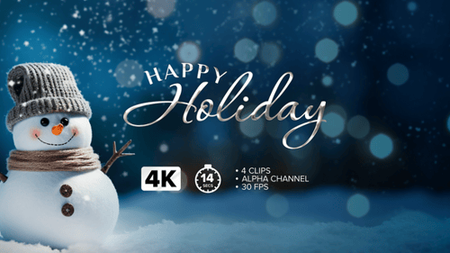 Happy Holiday Animated Title with Metallic Text and Sparkling Particles