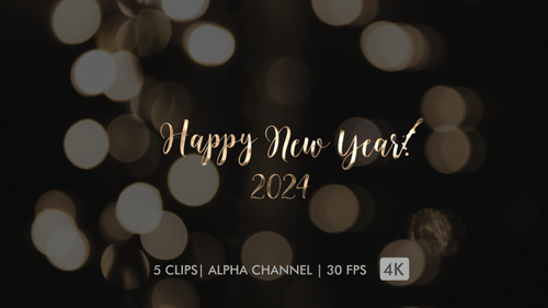 Happy New Year 2024 Animated Title in Gold Style